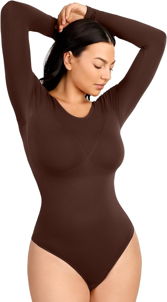 Women's Scoop Neck Bodysuit Long Sleeve Thong Body Suit Soft Body-Hugging  Going Out T-shirt Tops